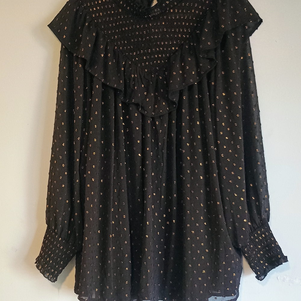 Cupio Black Blouse with Gold Highlights